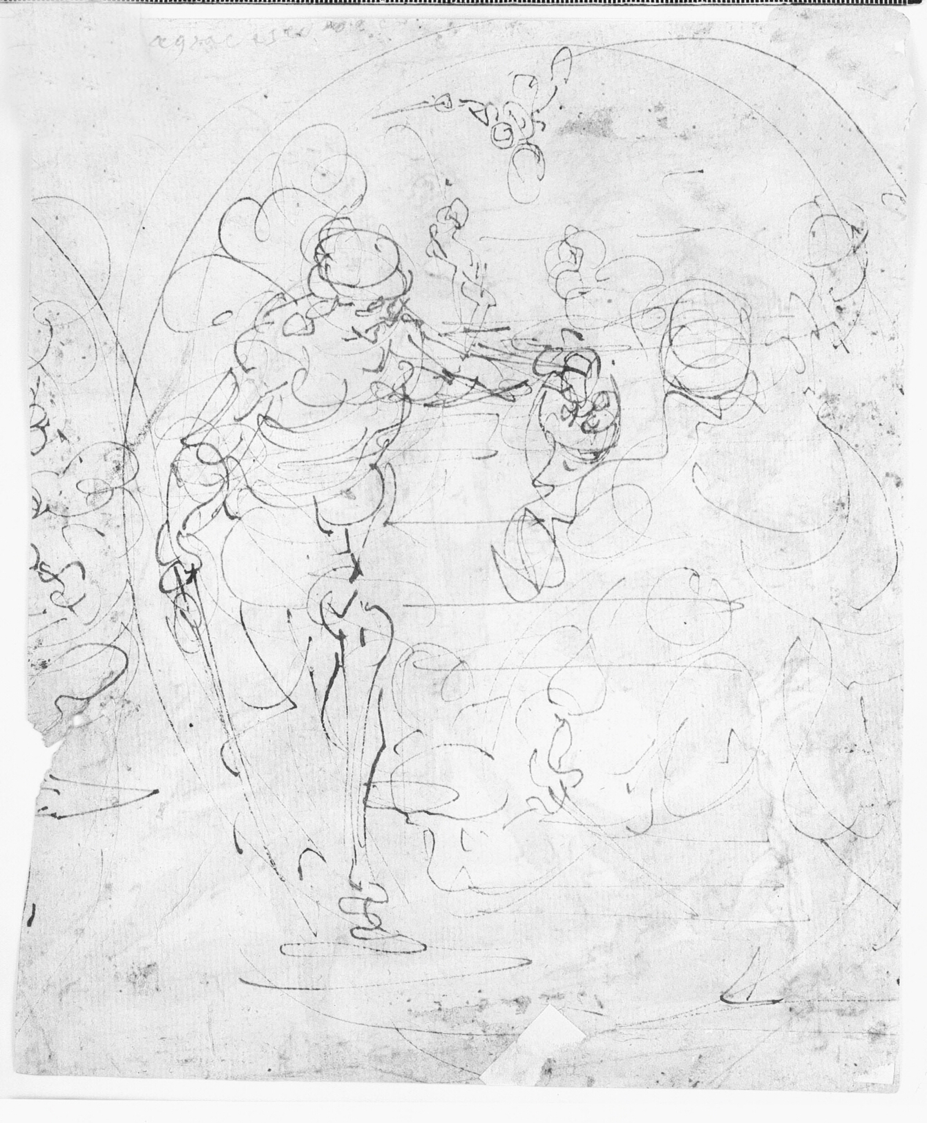 En halshugning, indfældet i en oval, fragment af en anden scene i en oval